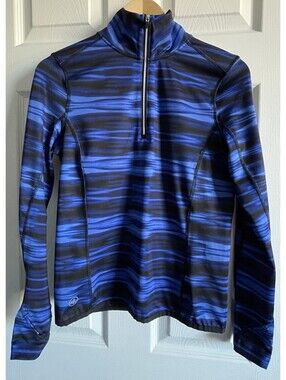 Ralph Lauren 1/4 Zip Blue Pullover Women Sz P/M Long Sleeve Thumb Holes Cuffins
